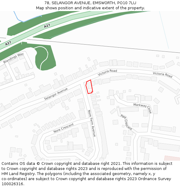 78, SELANGOR AVENUE, EMSWORTH, PO10 7LU: Location map and indicative extent of plot