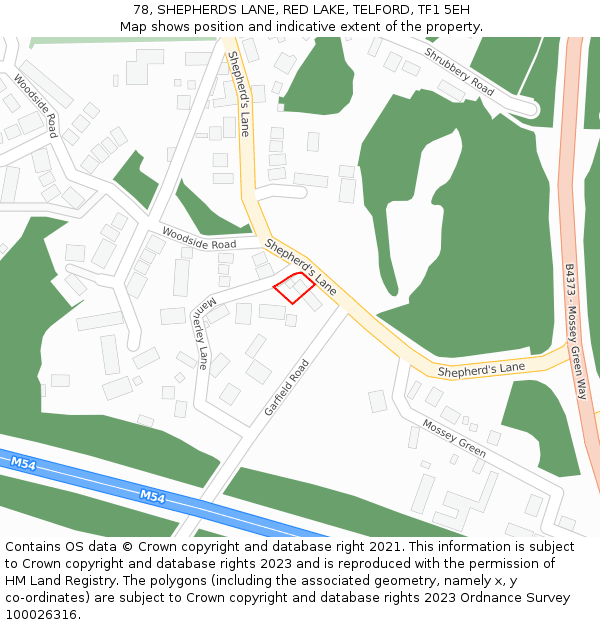 78, SHEPHERDS LANE, RED LAKE, TELFORD, TF1 5EH: Location map and indicative extent of plot