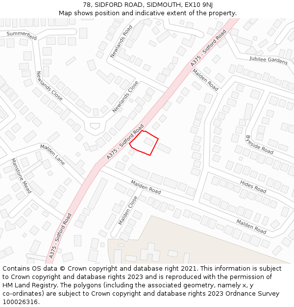 78, SIDFORD ROAD, SIDMOUTH, EX10 9NJ: Location map and indicative extent of plot