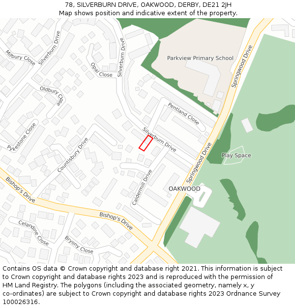 78, SILVERBURN DRIVE, OAKWOOD, DERBY, DE21 2JH: Location map and indicative extent of plot