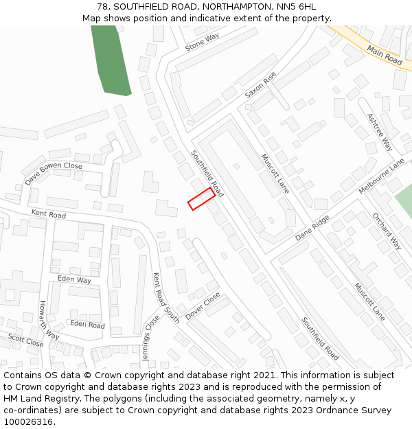 78, SOUTHFIELD ROAD, NORTHAMPTON, NN5 6HL: Location map and indicative extent of plot