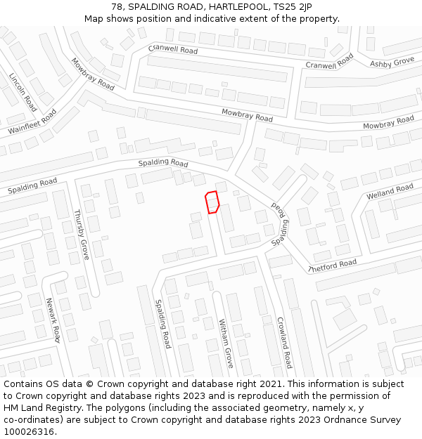 78, SPALDING ROAD, HARTLEPOOL, TS25 2JP: Location map and indicative extent of plot