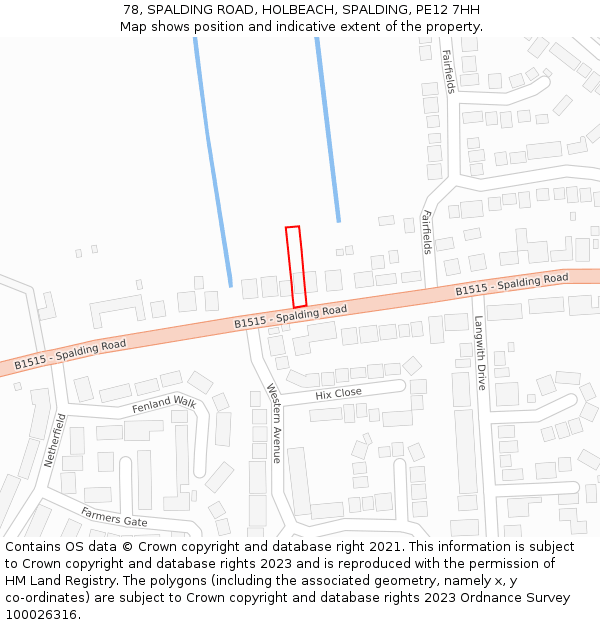 78, SPALDING ROAD, HOLBEACH, SPALDING, PE12 7HH: Location map and indicative extent of plot