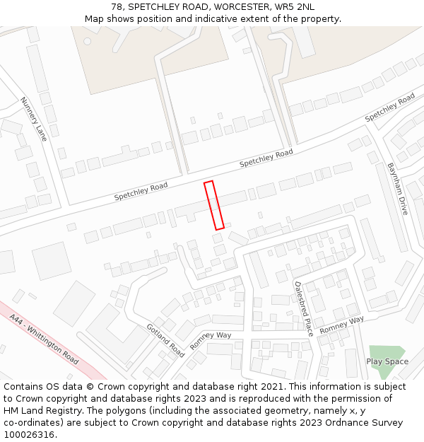78, SPETCHLEY ROAD, WORCESTER, WR5 2NL: Location map and indicative extent of plot