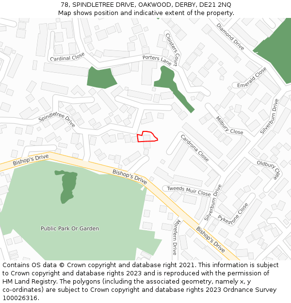 78, SPINDLETREE DRIVE, OAKWOOD, DERBY, DE21 2NQ: Location map and indicative extent of plot