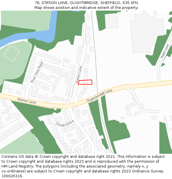 78, STATION LANE, OUGHTIBRIDGE, SHEFFIELD, S35 0FN: Location map and indicative extent of plot