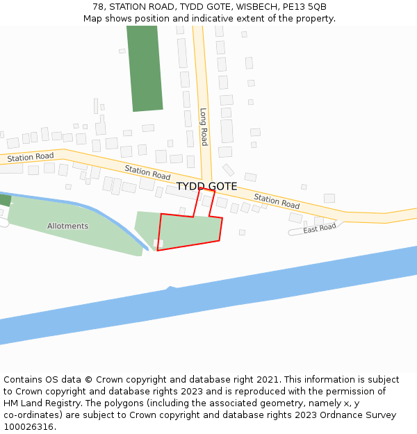 78, STATION ROAD, TYDD GOTE, WISBECH, PE13 5QB: Location map and indicative extent of plot