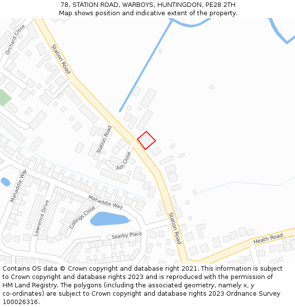 78, STATION ROAD, WARBOYS, HUNTINGDON, PE28 2TH: Location map and indicative extent of plot