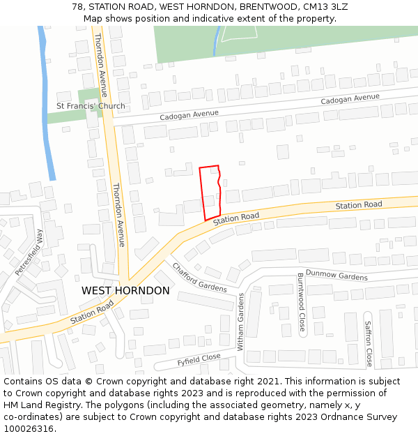 78, STATION ROAD, WEST HORNDON, BRENTWOOD, CM13 3LZ: Location map and indicative extent of plot