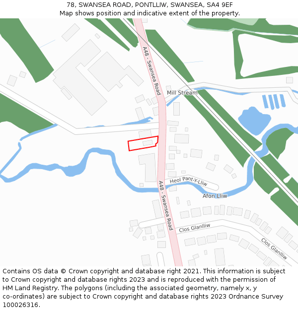 78, SWANSEA ROAD, PONTLLIW, SWANSEA, SA4 9EF: Location map and indicative extent of plot