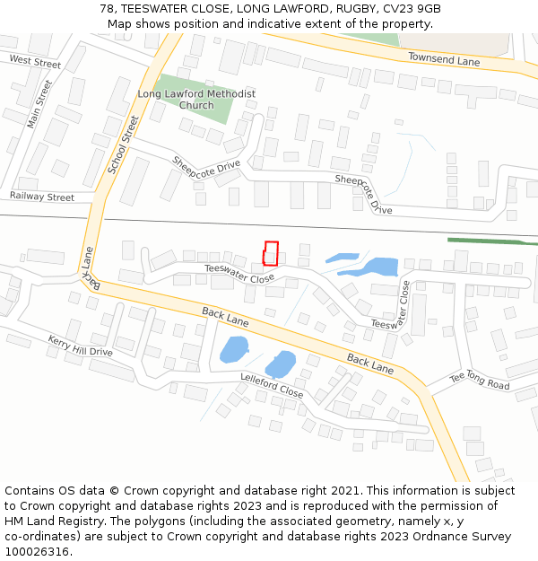 78, TEESWATER CLOSE, LONG LAWFORD, RUGBY, CV23 9GB: Location map and indicative extent of plot