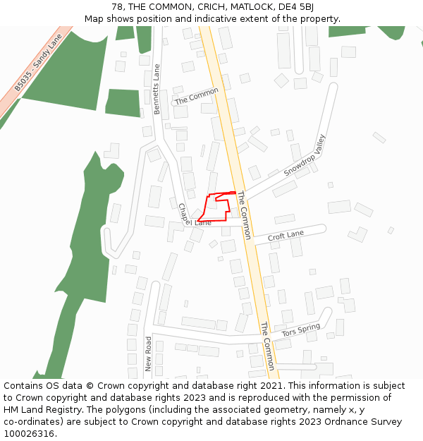 78, THE COMMON, CRICH, MATLOCK, DE4 5BJ: Location map and indicative extent of plot