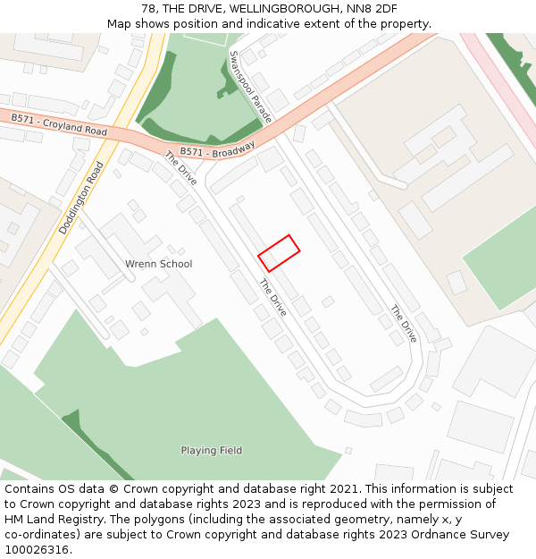 78, THE DRIVE, WELLINGBOROUGH, NN8 2DF: Location map and indicative extent of plot