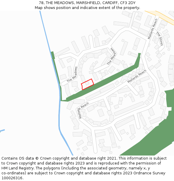 78, THE MEADOWS, MARSHFIELD, CARDIFF, CF3 2DY: Location map and indicative extent of plot