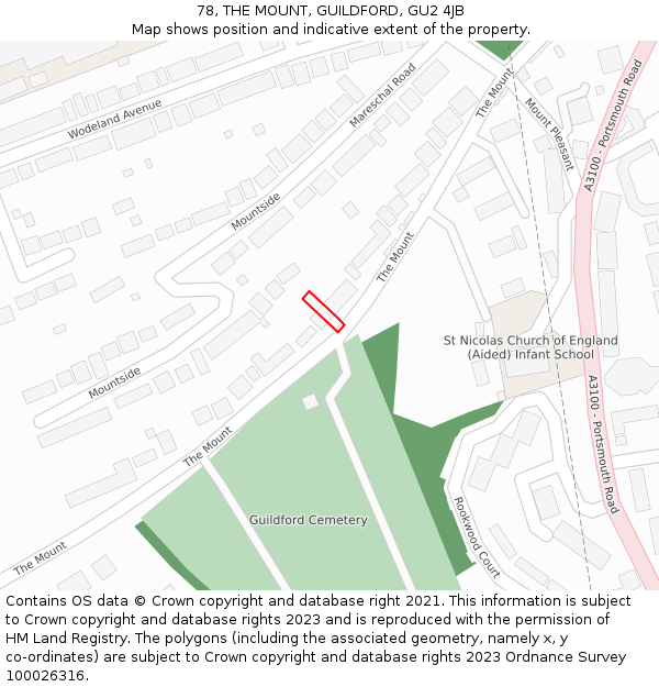 78, THE MOUNT, GUILDFORD, GU2 4JB: Location map and indicative extent of plot