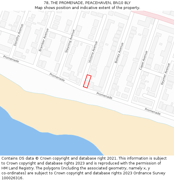 78, THE PROMENADE, PEACEHAVEN, BN10 8LY: Location map and indicative extent of plot