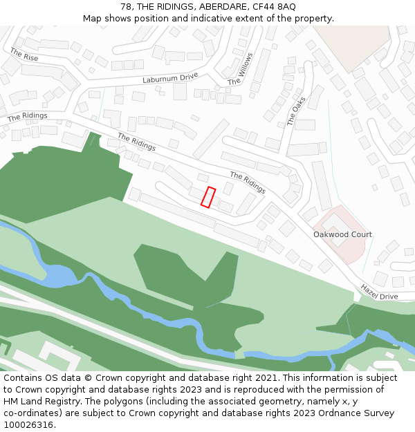 78, THE RIDINGS, ABERDARE, CF44 8AQ: Location map and indicative extent of plot