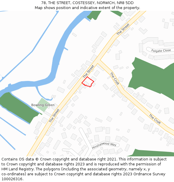 78, THE STREET, COSTESSEY, NORWICH, NR8 5DD: Location map and indicative extent of plot