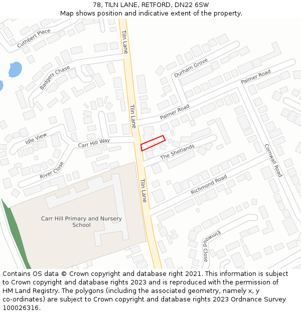 78, TILN LANE, RETFORD, DN22 6SW: Location map and indicative extent of plot