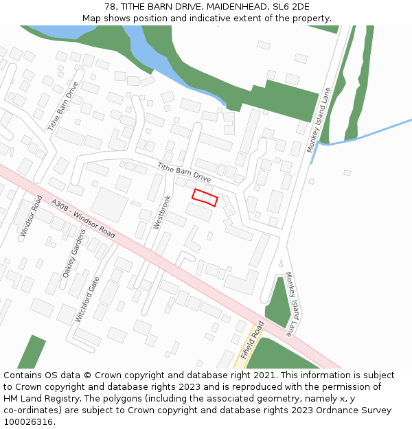 78, TITHE BARN DRIVE, MAIDENHEAD, SL6 2DE: Location map and indicative extent of plot