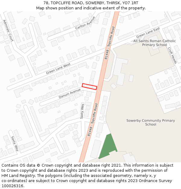78, TOPCLIFFE ROAD, SOWERBY, THIRSK, YO7 1RT: Location map and indicative extent of plot