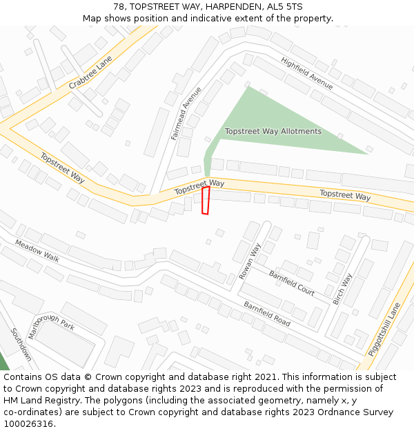 78, TOPSTREET WAY, HARPENDEN, AL5 5TS: Location map and indicative extent of plot