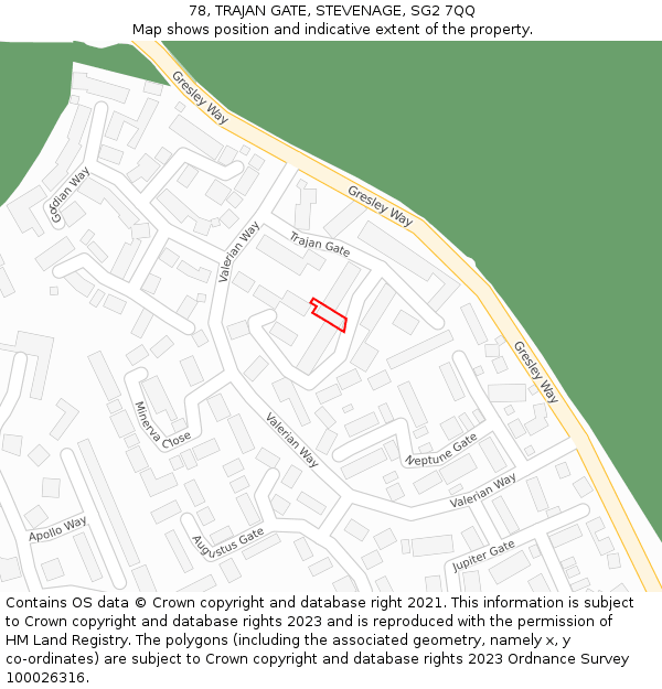 78, TRAJAN GATE, STEVENAGE, SG2 7QQ: Location map and indicative extent of plot
