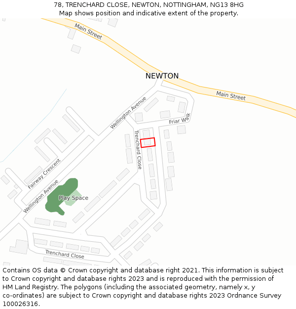 78, TRENCHARD CLOSE, NEWTON, NOTTINGHAM, NG13 8HG: Location map and indicative extent of plot