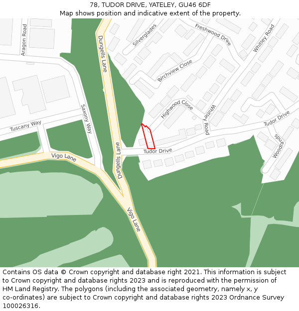 78, TUDOR DRIVE, YATELEY, GU46 6DF: Location map and indicative extent of plot