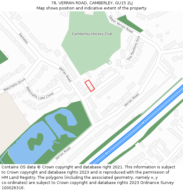 78, VERRAN ROAD, CAMBERLEY, GU15 2LJ: Location map and indicative extent of plot