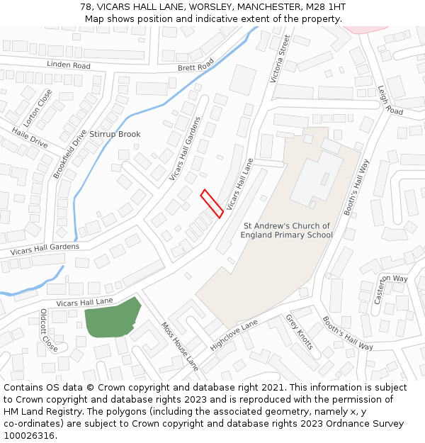 78, VICARS HALL LANE, WORSLEY, MANCHESTER, M28 1HT: Location map and indicative extent of plot