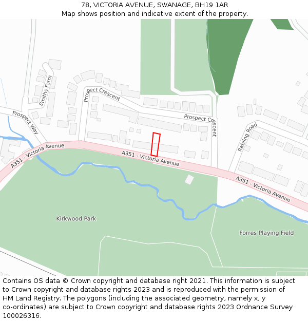 78, VICTORIA AVENUE, SWANAGE, BH19 1AR: Location map and indicative extent of plot