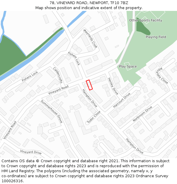 78, VINEYARD ROAD, NEWPORT, TF10 7BZ: Location map and indicative extent of plot