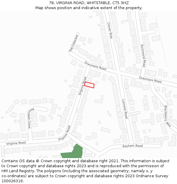 78, VIRGINIA ROAD, WHITSTABLE, CT5 3HZ: Location map and indicative extent of plot