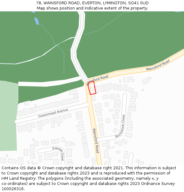 78, WAINSFORD ROAD, EVERTON, LYMINGTON, SO41 0UD: Location map and indicative extent of plot