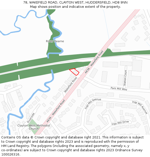 78, WAKEFIELD ROAD, CLAYTON WEST, HUDDERSFIELD, HD8 9NN: Location map and indicative extent of plot