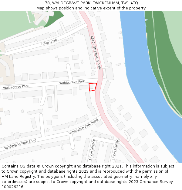 78, WALDEGRAVE PARK, TWICKENHAM, TW1 4TQ: Location map and indicative extent of plot