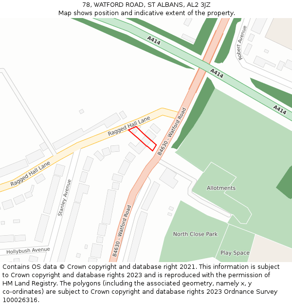 78, WATFORD ROAD, ST ALBANS, AL2 3JZ: Location map and indicative extent of plot