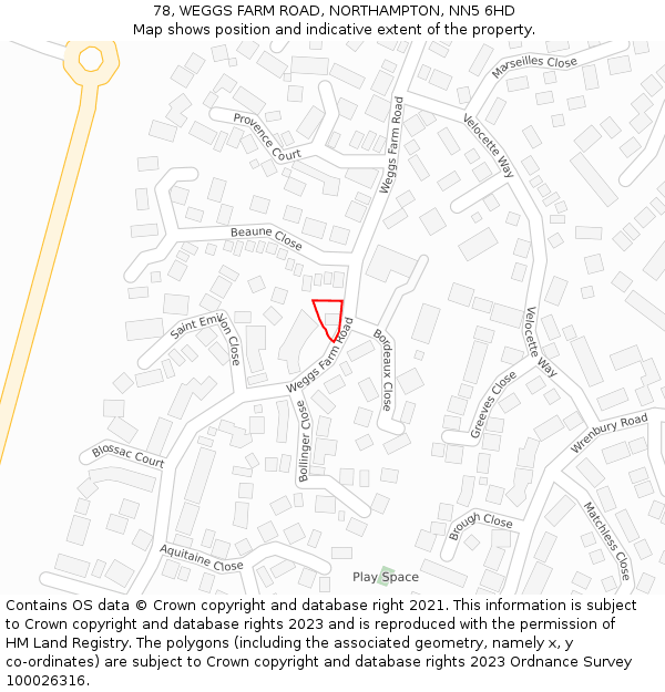 78, WEGGS FARM ROAD, NORTHAMPTON, NN5 6HD: Location map and indicative extent of plot