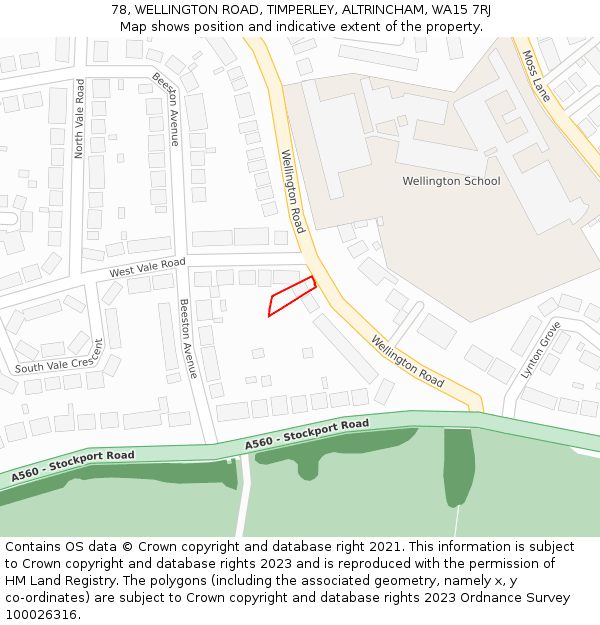 78, WELLINGTON ROAD, TIMPERLEY, ALTRINCHAM, WA15 7RJ: Location map and indicative extent of plot