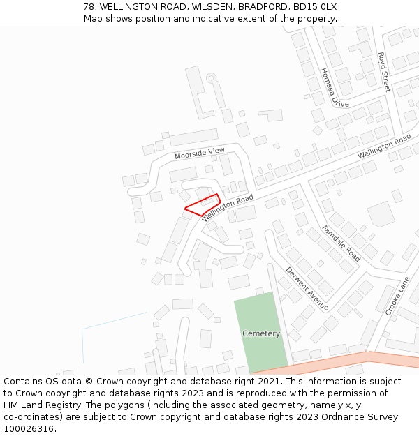 78, WELLINGTON ROAD, WILSDEN, BRADFORD, BD15 0LX: Location map and indicative extent of plot