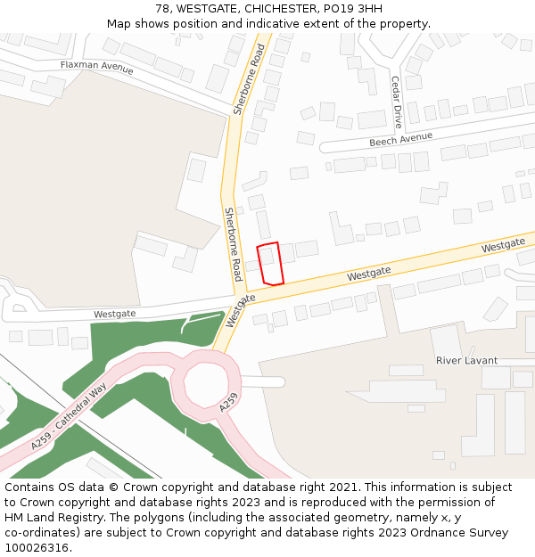 78, WESTGATE, CHICHESTER, PO19 3HH: Location map and indicative extent of plot