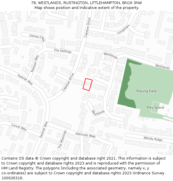 78, WESTLANDS, RUSTINGTON, LITTLEHAMPTON, BN16 3NW: Location map and indicative extent of plot