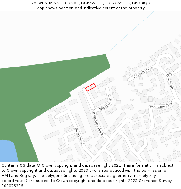 78, WESTMINSTER DRIVE, DUNSVILLE, DONCASTER, DN7 4QD: Location map and indicative extent of plot