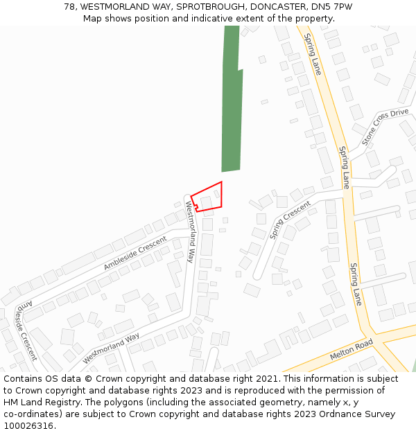 78, WESTMORLAND WAY, SPROTBROUGH, DONCASTER, DN5 7PW: Location map and indicative extent of plot