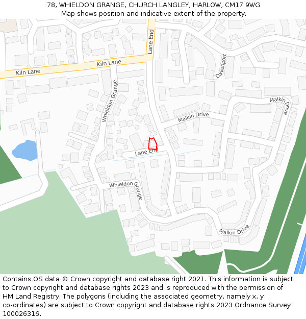 78, WHIELDON GRANGE, CHURCH LANGLEY, HARLOW, CM17 9WG: Location map and indicative extent of plot