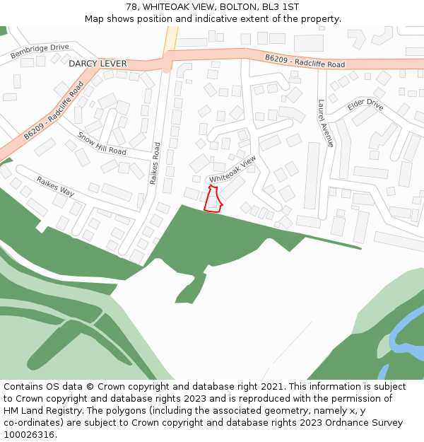 78, WHITEOAK VIEW, BOLTON, BL3 1ST: Location map and indicative extent of plot