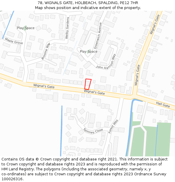 78, WIGNALS GATE, HOLBEACH, SPALDING, PE12 7HR: Location map and indicative extent of plot
