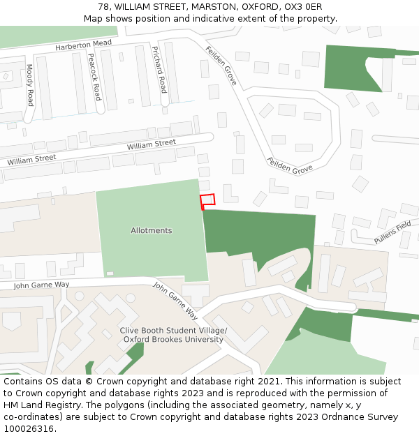 78, WILLIAM STREET, MARSTON, OXFORD, OX3 0ER: Location map and indicative extent of plot