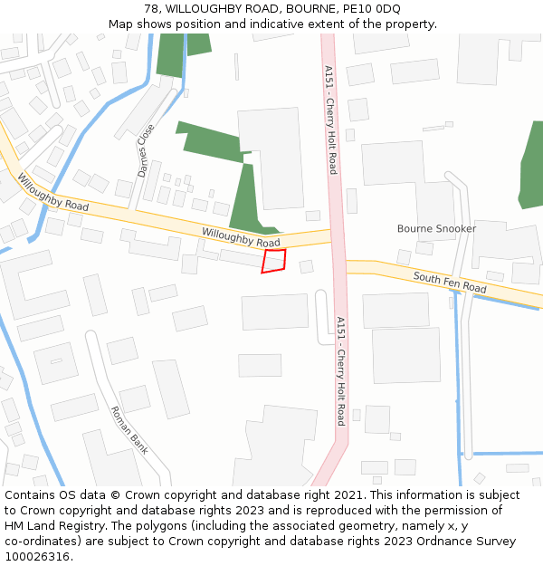 78, WILLOUGHBY ROAD, BOURNE, PE10 0DQ: Location map and indicative extent of plot